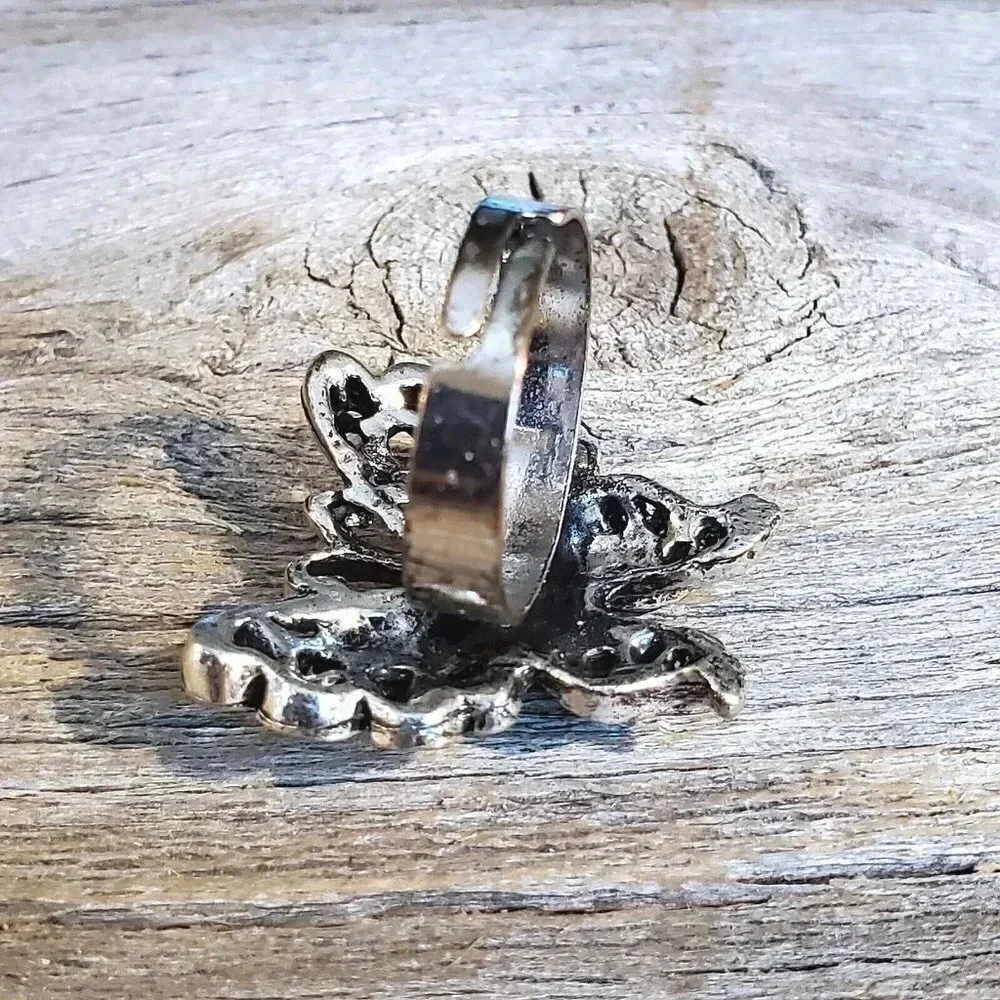 Y2K 90s Vintage Multicolor Crystal Butterfly  Adjustable Cocktail Ring